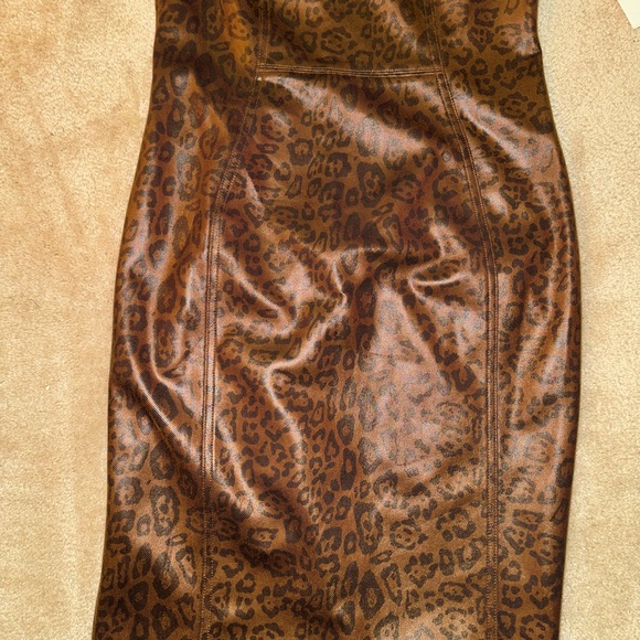 CALVIN KLEIN NWT Vegan Faux Leather Lined Sheath Dress Bodycon leopard cheetah - Picture 3 of 7